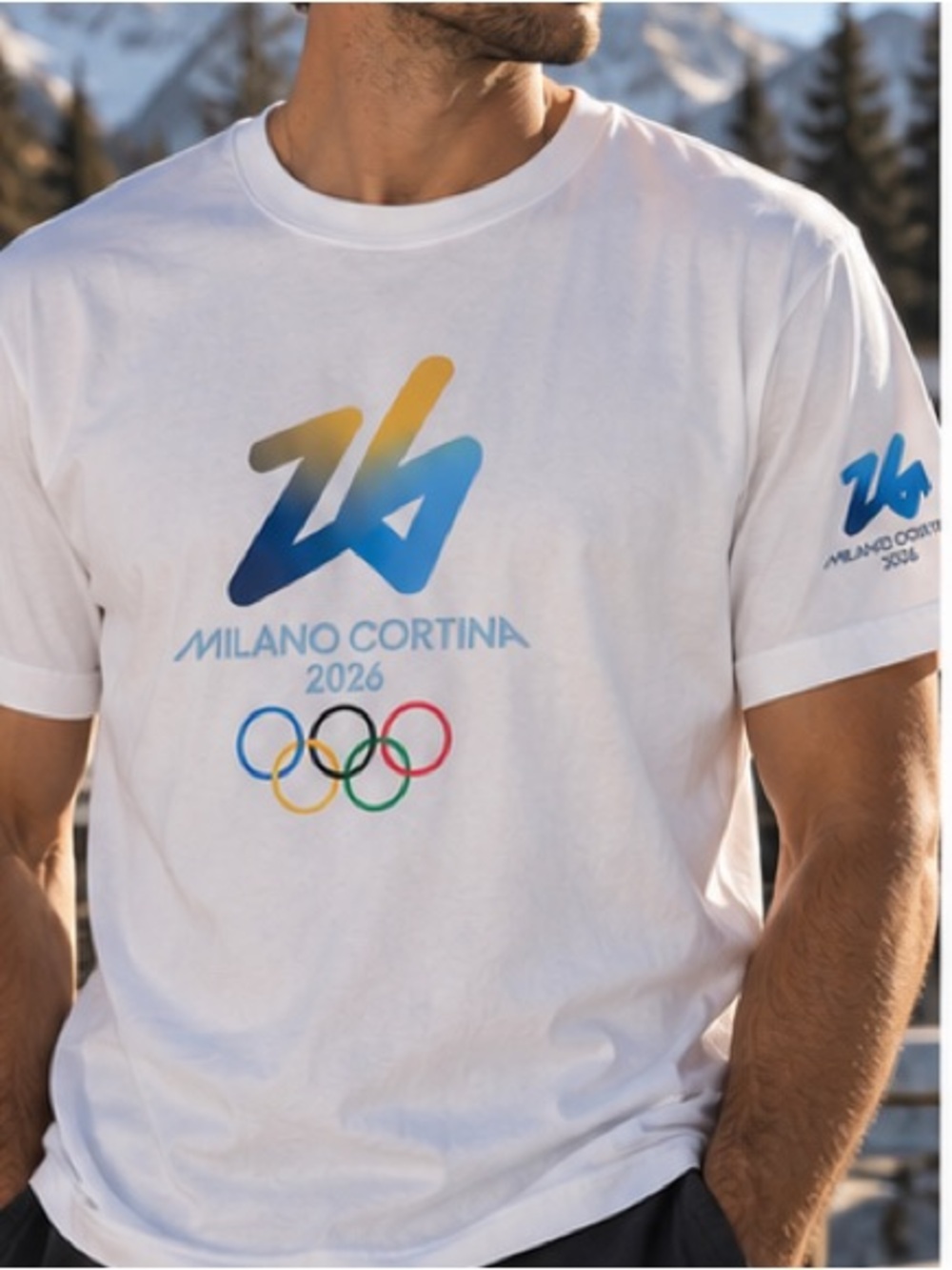 Milano Cortina 2026 White Logo Short Sleeve T-Shirt - Picture 2 of 11